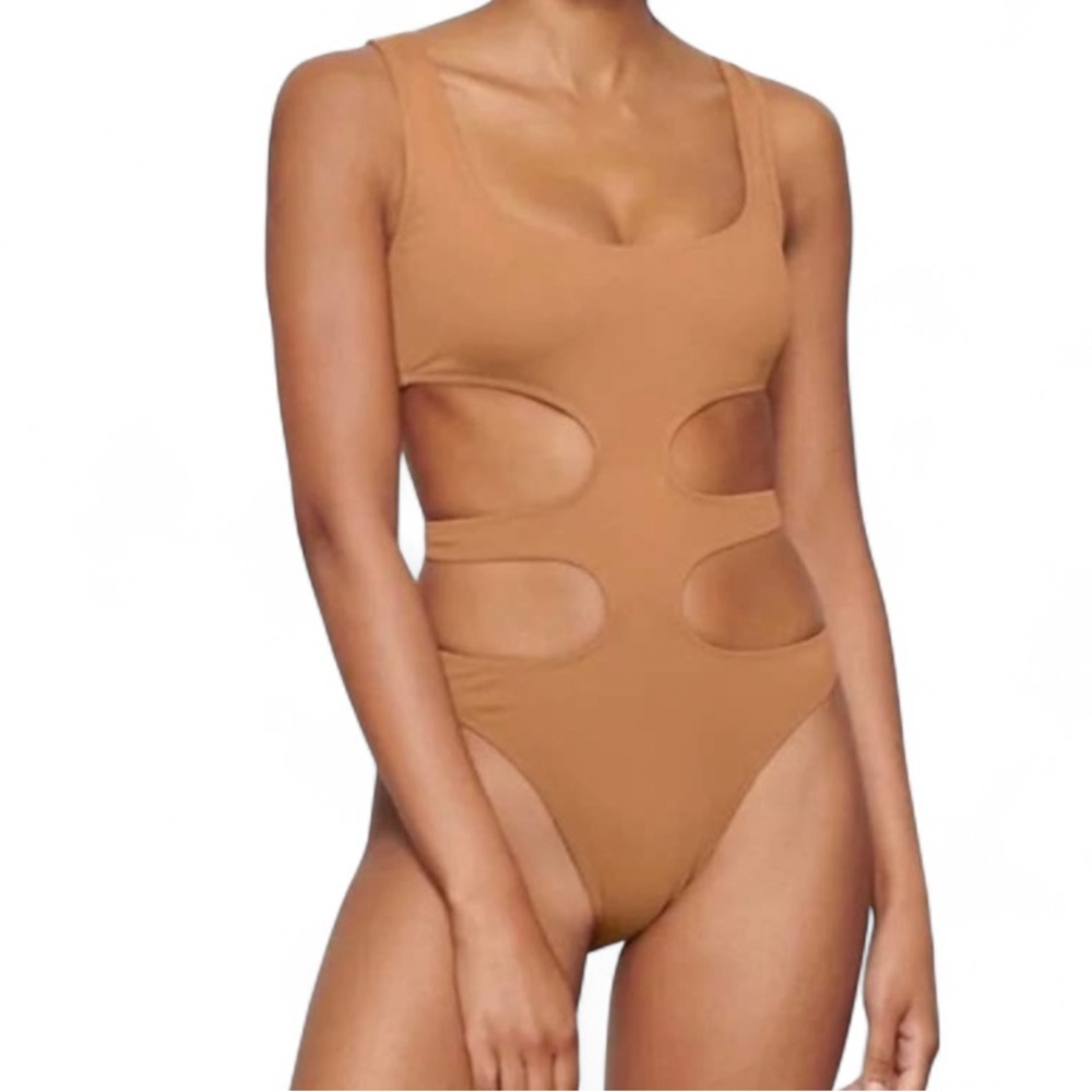 SKIMS Size 4X Monokini One Piece Bathing suit Swim Suit Women's NWT Almond Brown